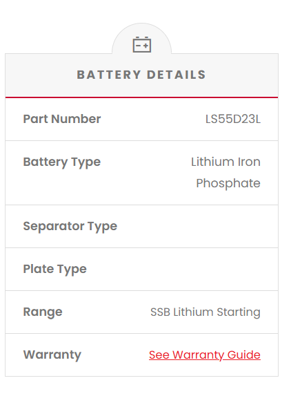 LS55D23L SSB Lithium Starting Car Battery (Group 23)