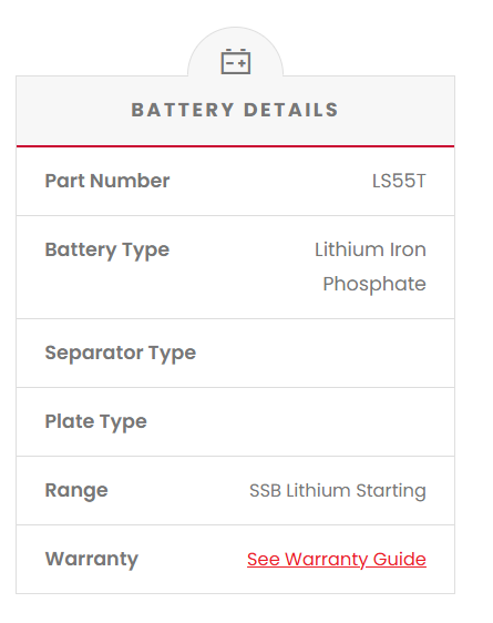 LS55T SSB Lithium Starting Car Battery