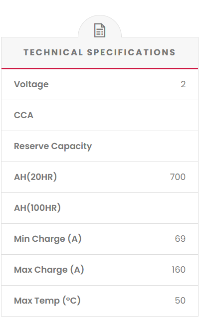 CBS2V700AH Fusion Solar AGM 2V Solar Battery