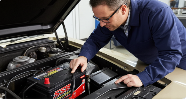 Man Working on a SSB Car Battery Sunshine Coast Mobile Battery Delivery 