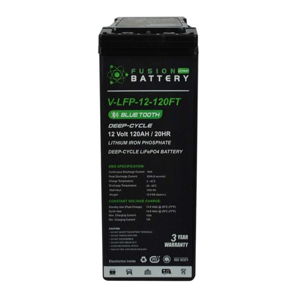V-LFP-12-120FT Fusion Lithium 120AH Slim-Line 12V Deep Cycle Battery