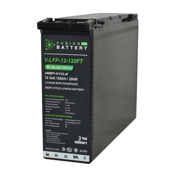 V-LFP-12-120FT Fusion Lithium 120AH Slim-Line 12V Deep Cycle Battery