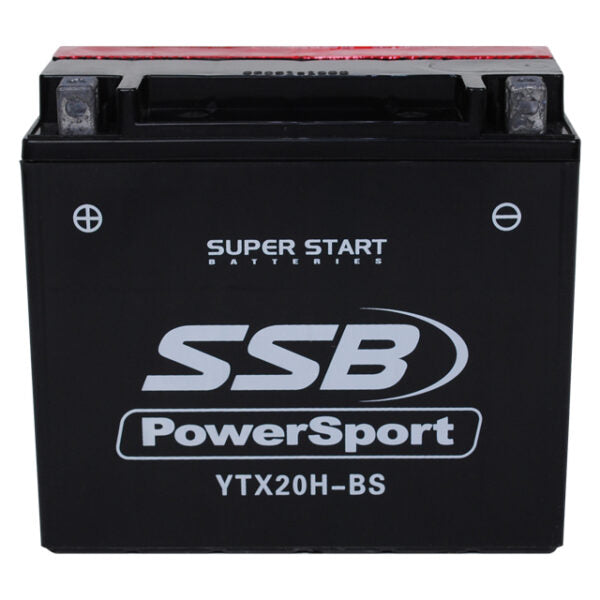 YTX20H-BS SSB Powersport MF Motorcycle Battery SSB PowerSport battery with 'Super Start' branding on a white background