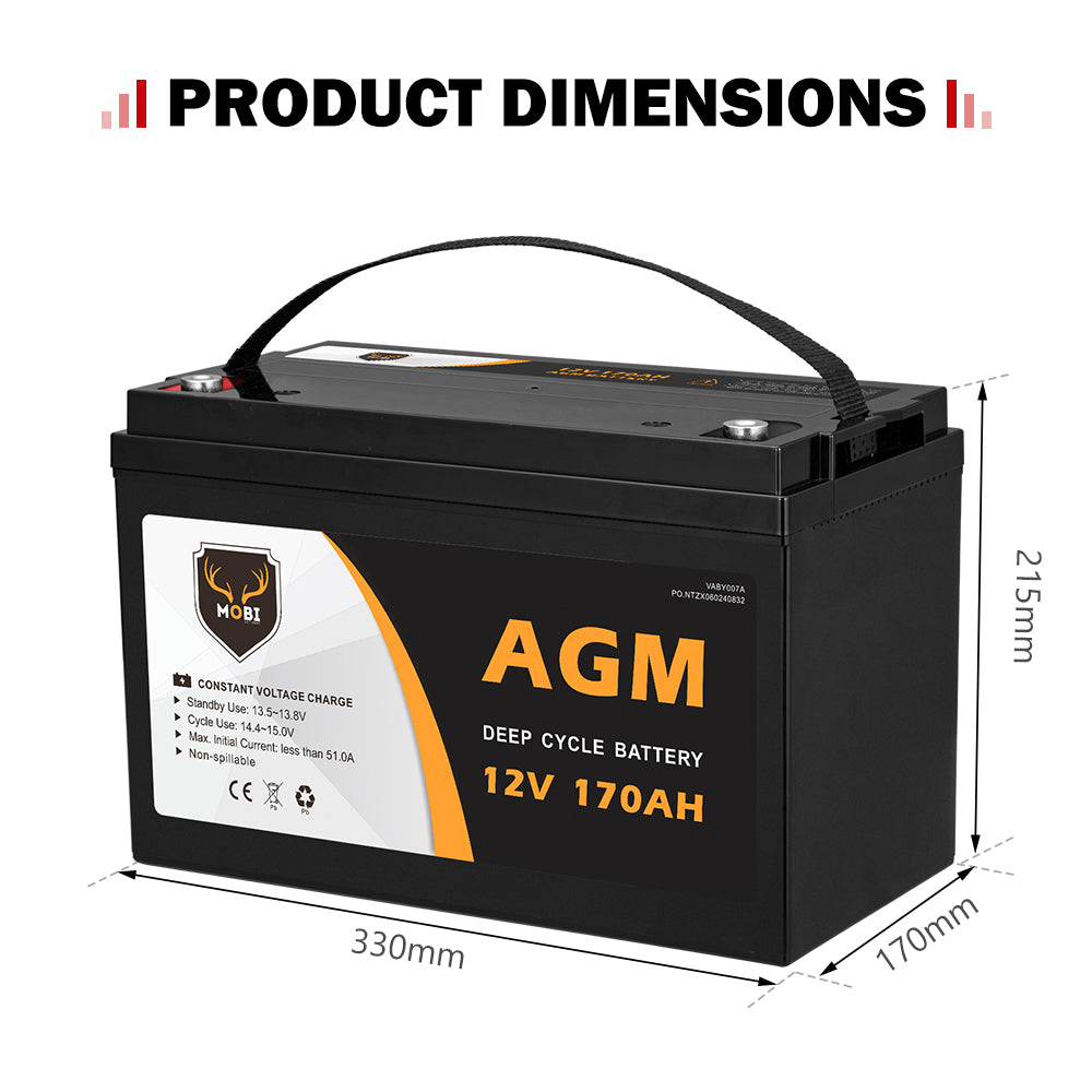 170AH 12V AGM Battery Camping Marine 4WD Fridge Solar Deep Cycle Battery