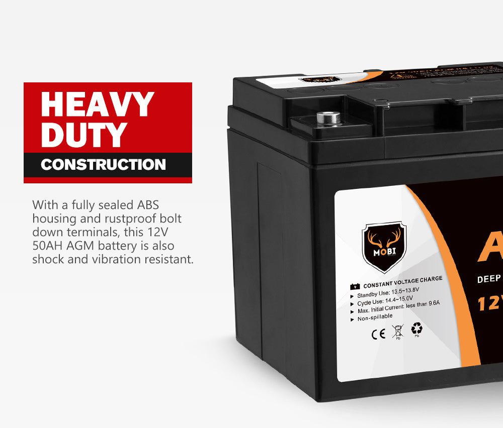50AH 12V AGM Battery Camping Marine 4WD Fridge Solar Deep Cycle Battery
