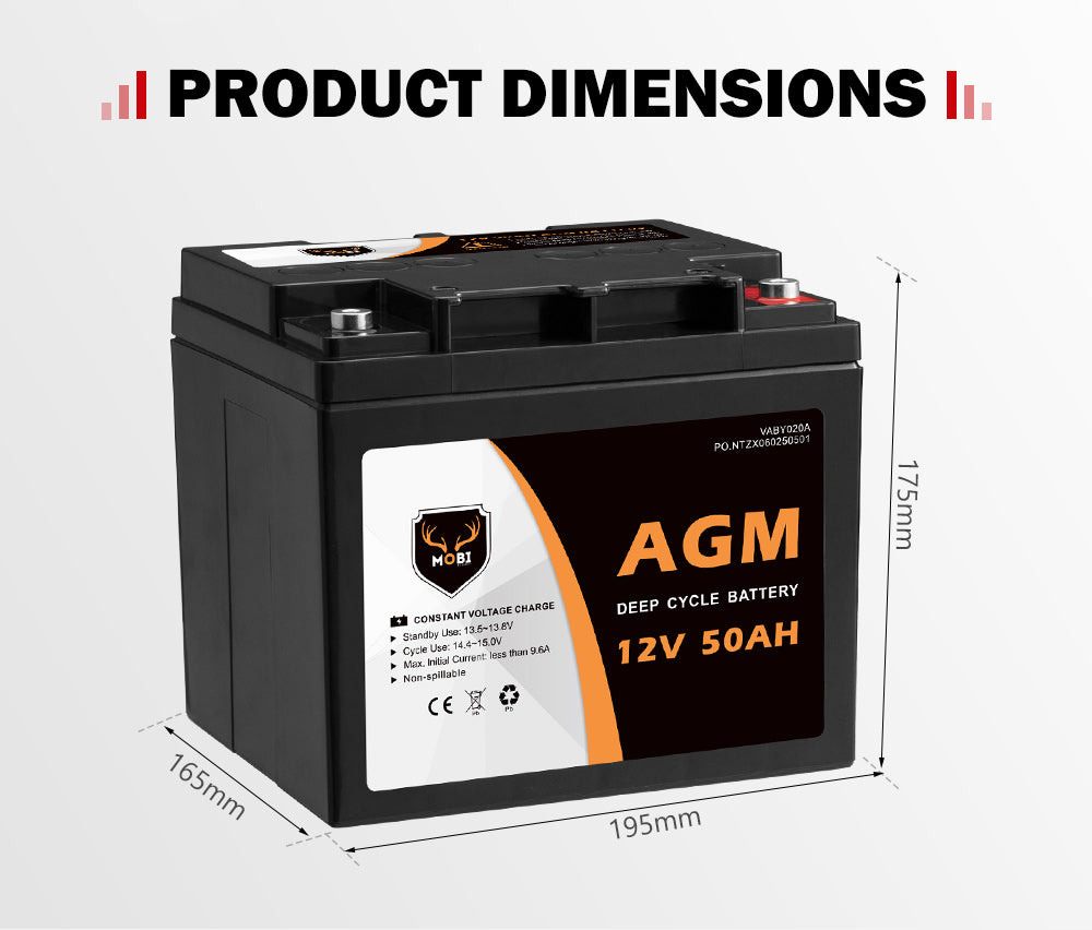 50AH 12V AGM Battery Camping Marine 4WD Fridge Solar Deep Cycle Battery