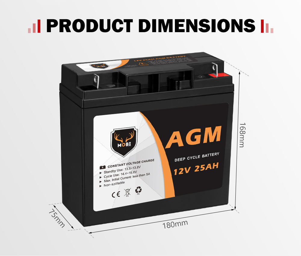 25AH 12V AGM Battery Camping Marine 4WD Fridge Solar Deep Cycle Battery