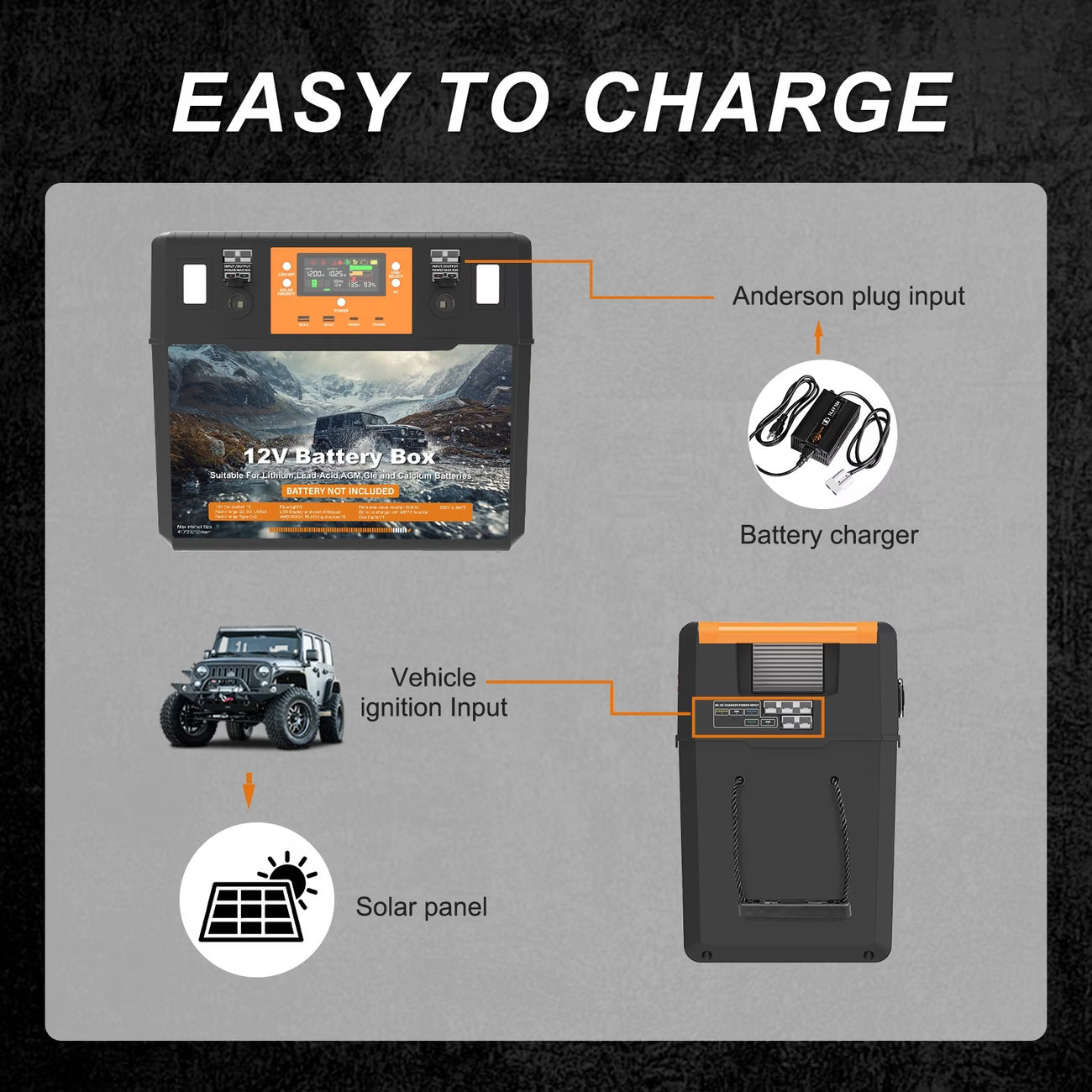 Heavy Duty Battery Box with 1500W Inverter Battery for 12V/24V Portable Power
