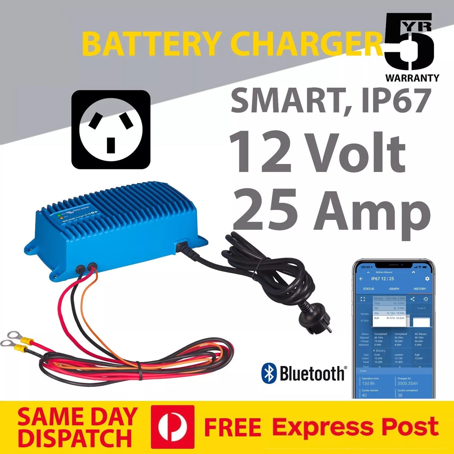 Victron Blue Smart IP67 12V Battery Charger 12/25(1) 12V 25A - BPC122547016