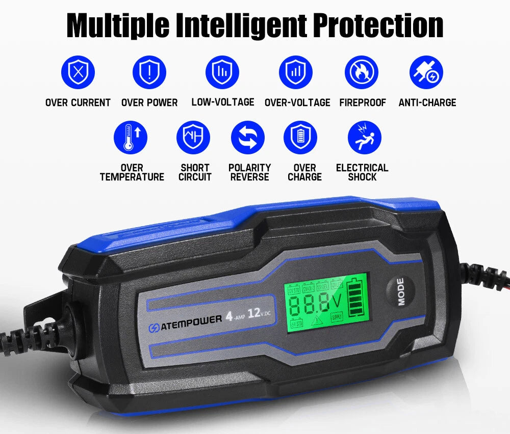 Smart Battery Charger Trickle 4A 6V/12V Automatic SLA AGM Car Truck Motorcycle