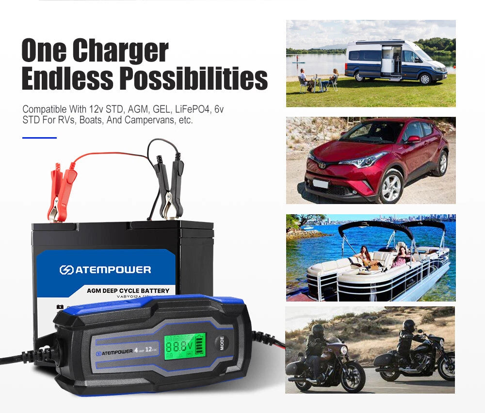 Smart Battery Charger Trickle 4A 6V/12V Automatic SLA AGM Car Truck Motorcycle