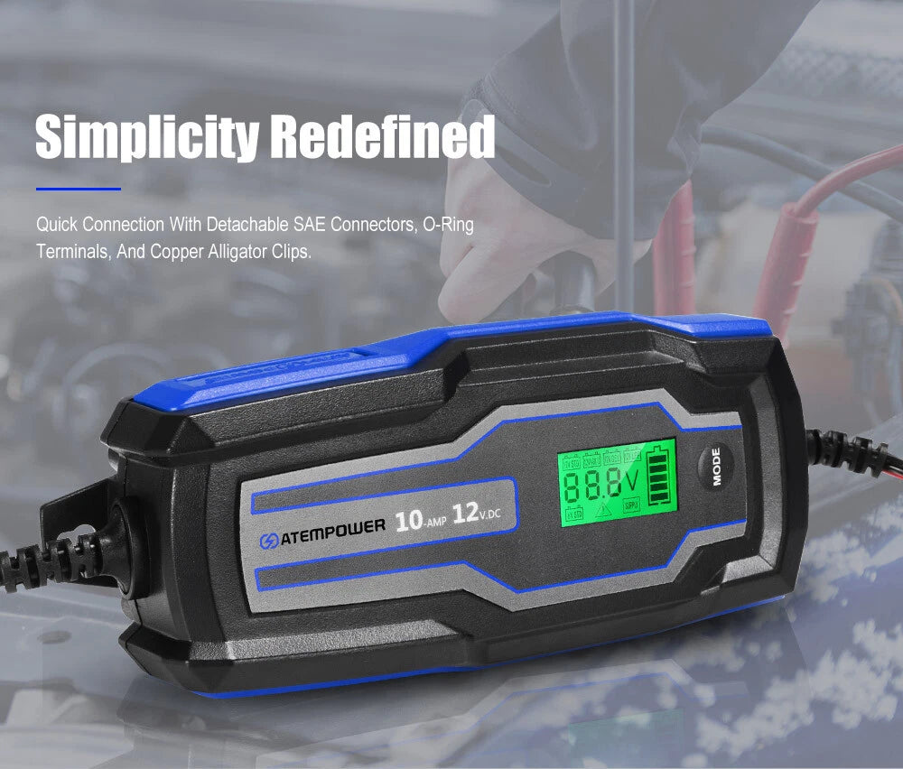 Smart Battery Charger Trickle 10A 6V/12V Automatic SLA AGM Car Truck Motorcycle