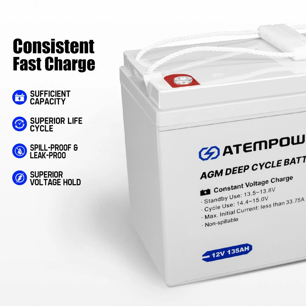 135AH 12V AGM Battery Camping Marine 4WD Fridge Solar Deep Cycle Battery