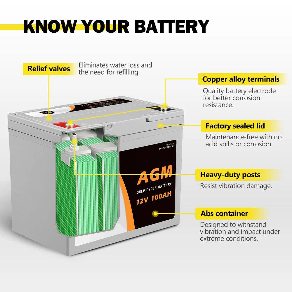 100AH 12V AGM Battery Camping Marine 4WD Fridge Solar Deep Cycle Battery