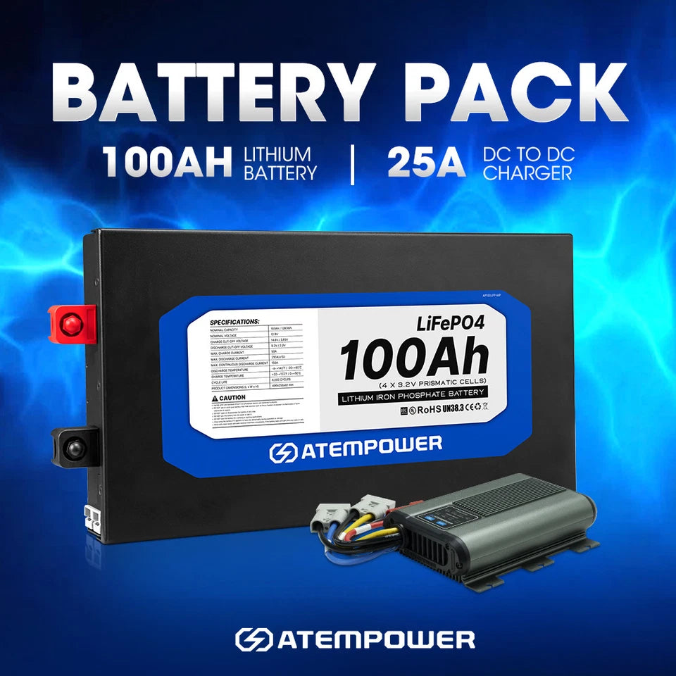 12V 100Ah Slimline Lithium Battery + 12V 25A DC to DC Battery Charger Kit