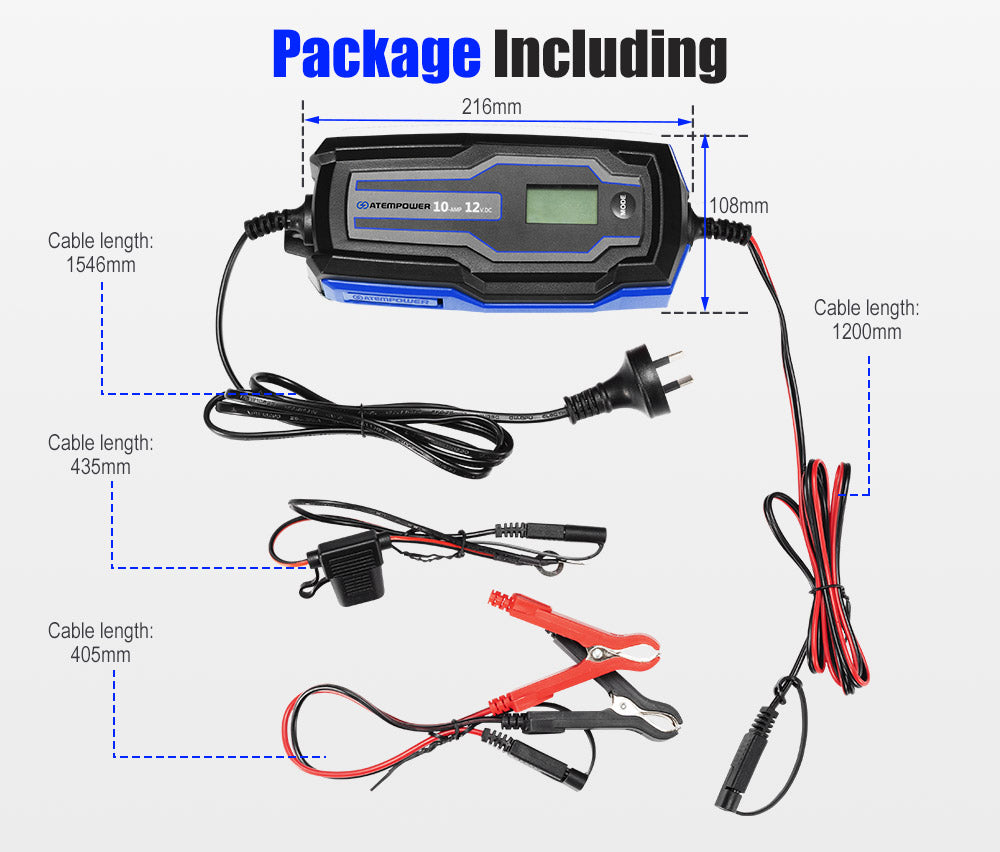 Smart Battery Charger Trickle 10A 6V/12V Automatic SLA AGM Car Truck Motorcycle